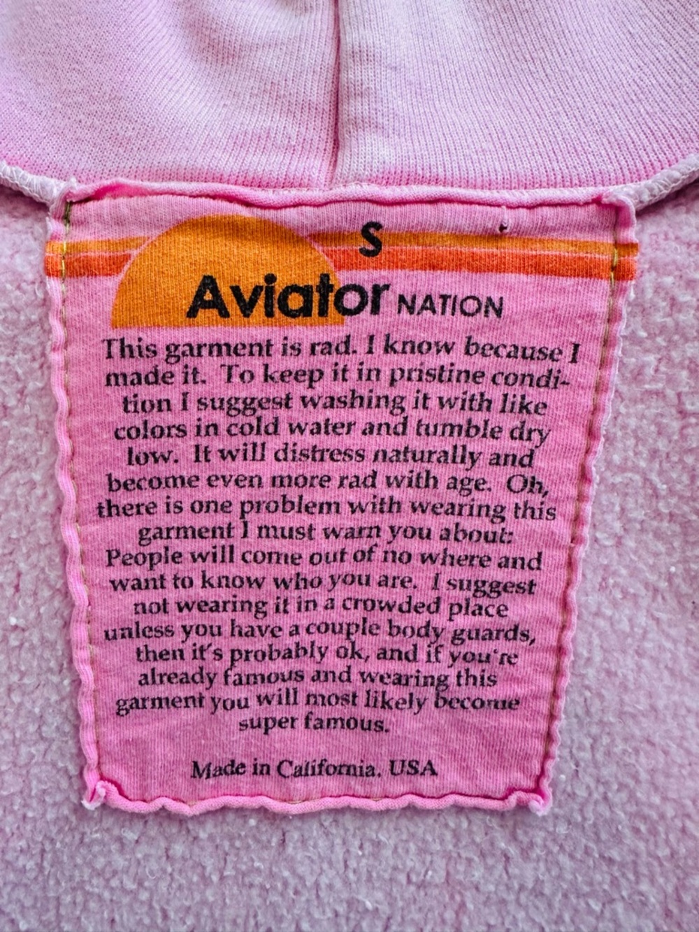 Aviator Nation Pink Graphic Logo Hoodie Sweatshirt-FLAWED w Iron-on Patches - Picture 14 of 14